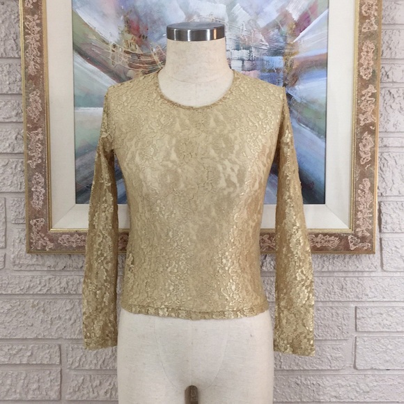 🌹Christina Shimmering Lace Long Sleeve T Top - Picture 1 of 8